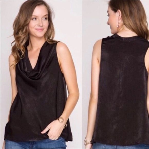 Tops - Satin drape neck sleeveless top - L